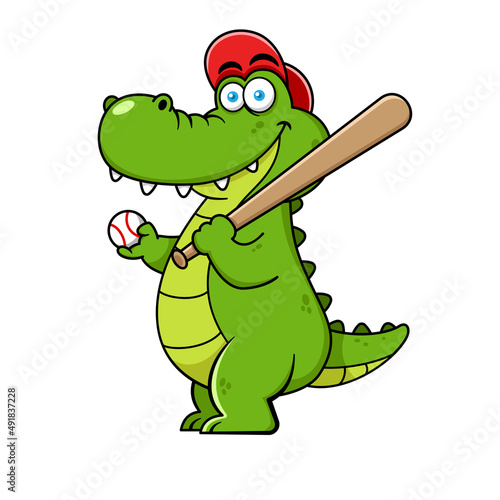 Funny Baseball Player Crocodile Cartoon Character Premium Vector