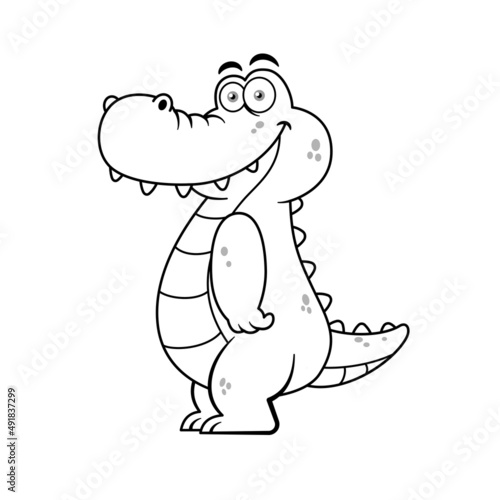 Funny Crocodile Cartoon Character Outline Premium Vector