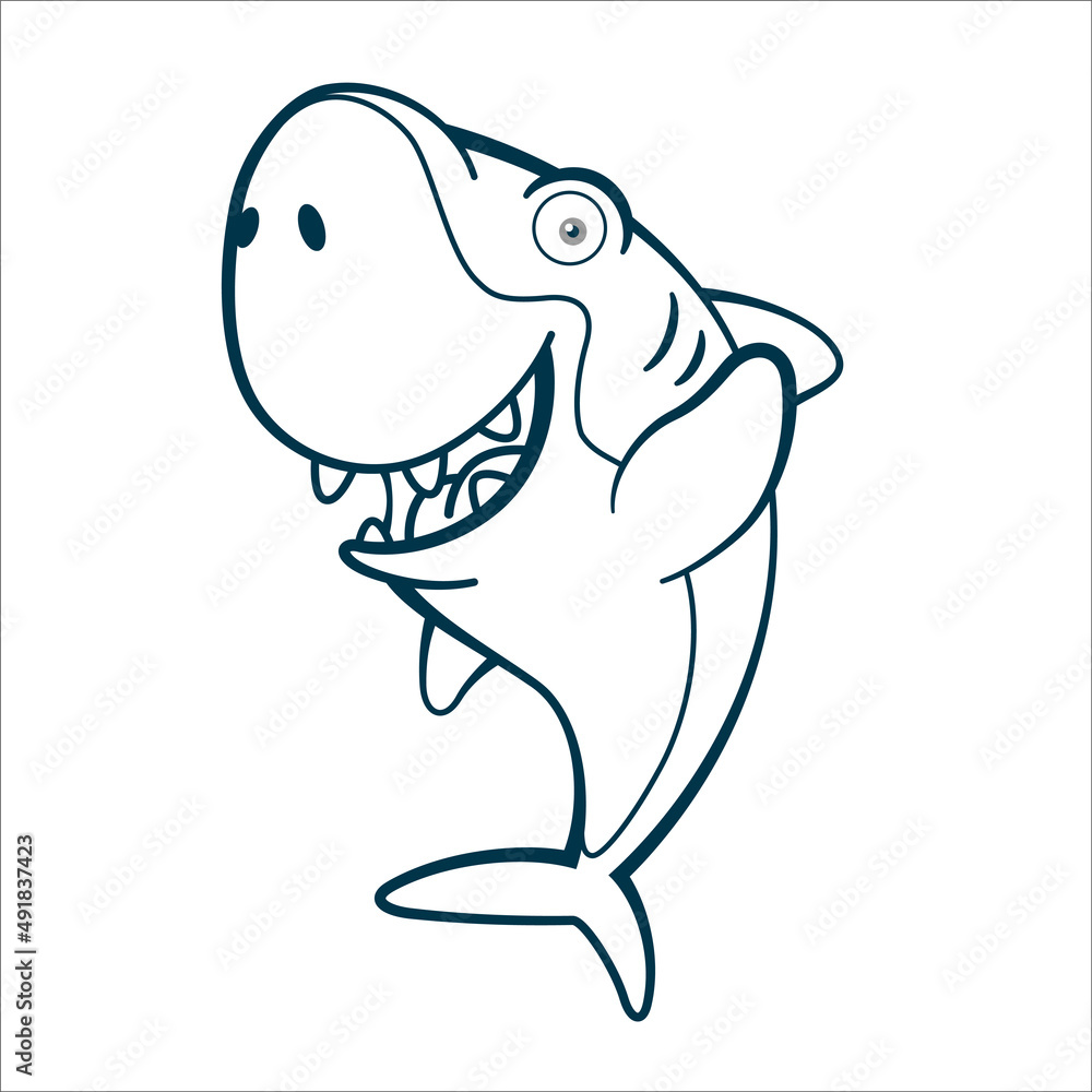 Cartoon Shark Waving Fin Outline Stock Vector | Adobe Stock