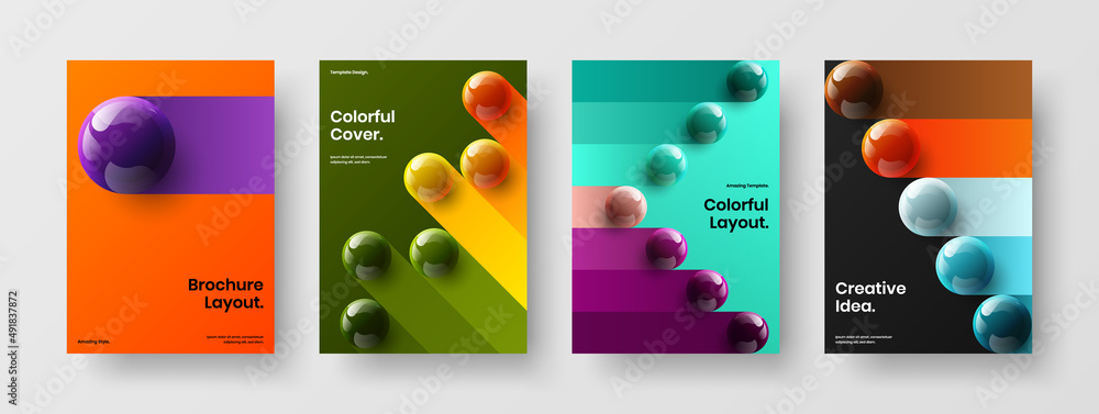 Simple realistic spheres cover template set. Unique company brochure vector design illustration bundle.