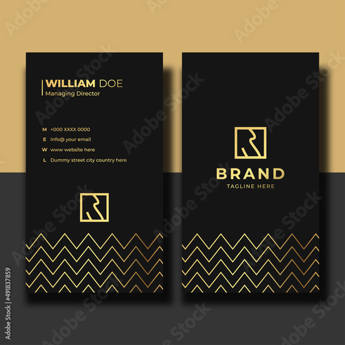 Gold Black Stylish Vertical Business Card