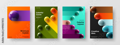 Simple realistic spheres cover template set. Unique company brochure vector design illustration bundle.