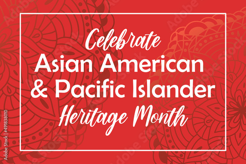 Asian American, Pacific Islanders Heritage month - celebration in USA. Vector banner with abstract mandala symbol ornament on red background. Greeting card, banner AAPI