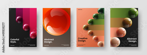 Colorful 3D balls pamphlet illustration bundle. Vivid corporate brochure A4 vector design layout set.
