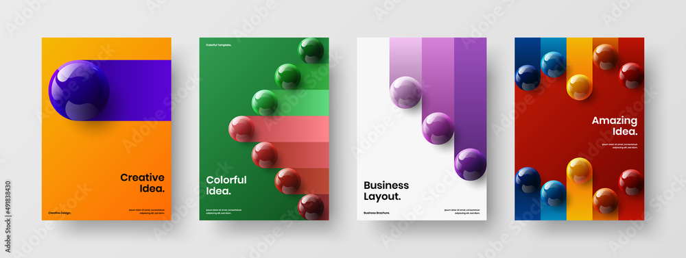 Clean realistic spheres booklet template bundle. Original brochure vector design concept composition.