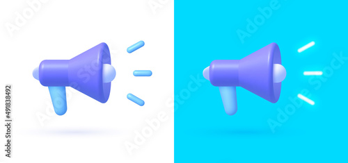 Megaphone neon in 3d realistic style. 3d render vector. Creative concept design. Vector illustration design.