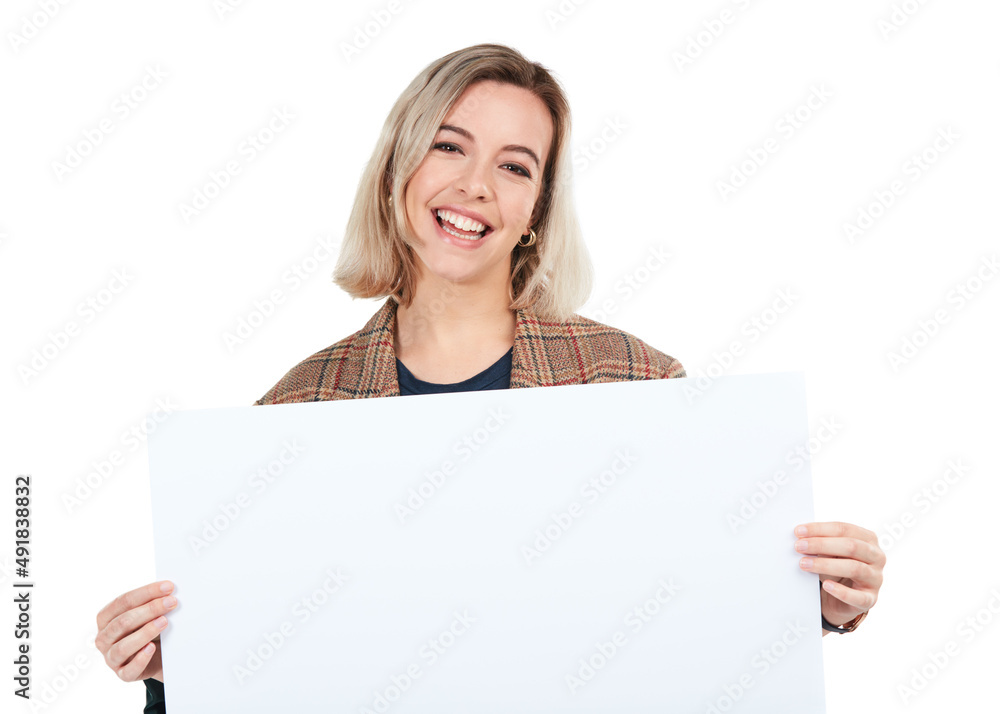 Ill advertise your message. Studio shot of a young woman holding up a sign with blank copyspace. Ill advertise your message. Studio shot of a young woman holding up a sign with blank copyspace.