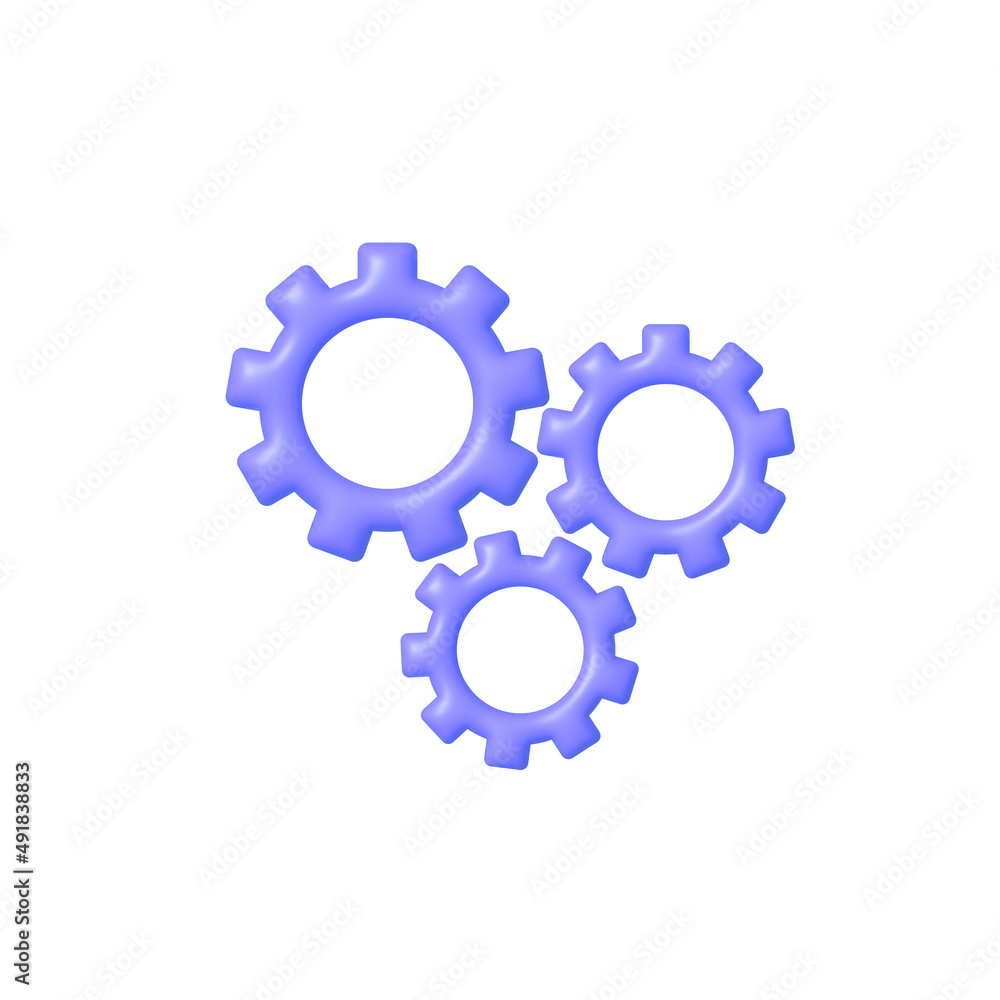 3d icon with gear 3d. Vector isolated design element. Business technology. Abstract illustration with blue gear 3d on white background for web design. 3d vector illustration