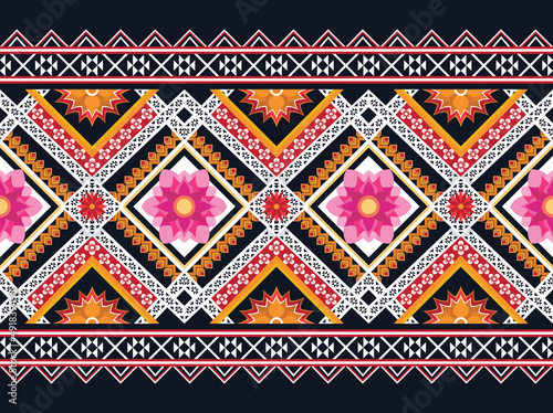 Geometric ethnic flower pattern for background fabric wrapping clothing wallpaper Batik carpet embroidery style. 