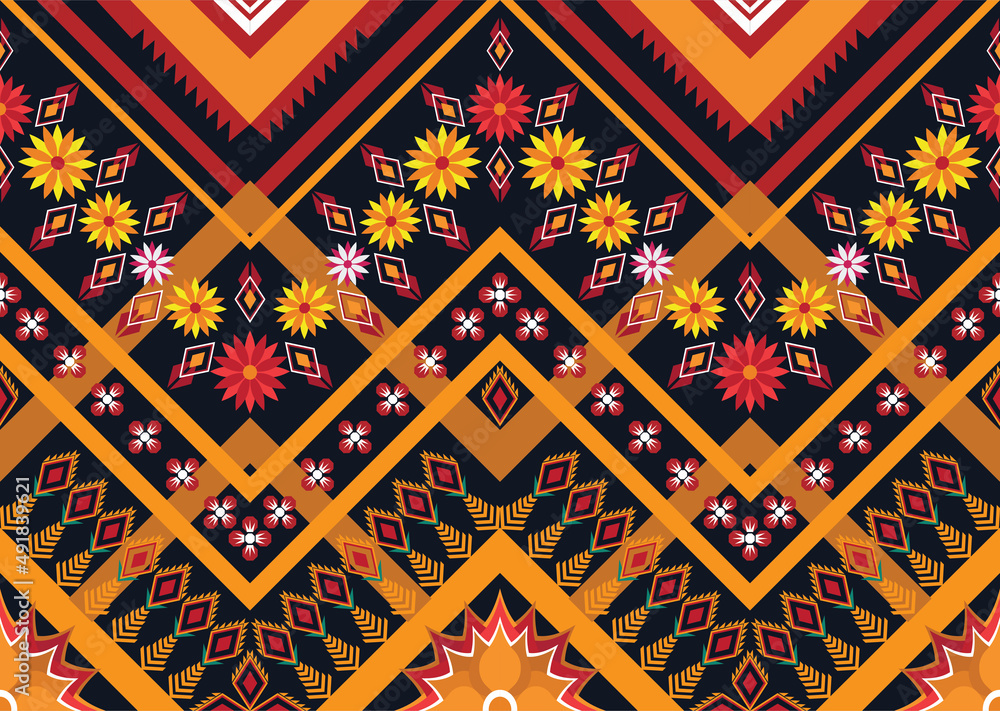 Geometric ethnic flower pattern for background,fabric,wrapping,clothing,wallpaper,Batik,carpet,embroidery style. Geometric ethnic flower pattern for background,fabric,wrapping,clothing,wallpaper,Batik,carpet,embroidery style.