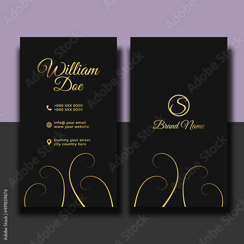 Creative Vertical Gold Black Business Card With Floral