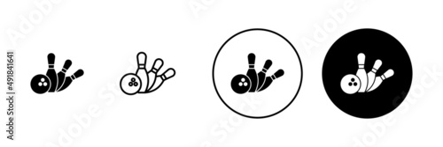 Bowling icons set. bowling ball and pin sign and symbol.