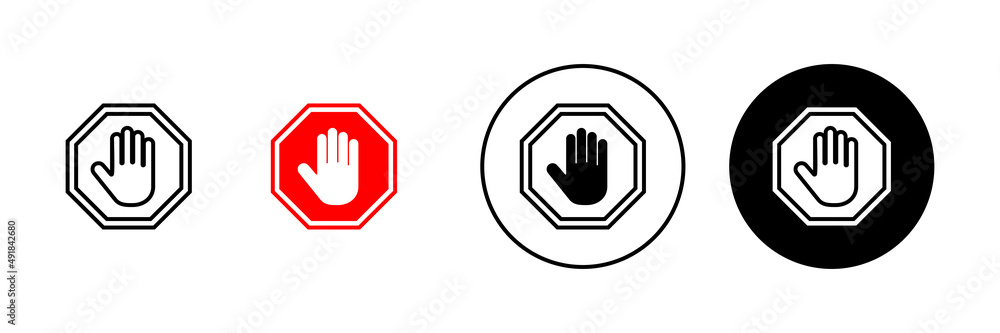 Stop icons set. stop road sign. hand stop sign and symbol. Do not enter stop red sign with hand Stop icons set. stop road sign. hand stop sign and symbol. Do not enter stop red sign with hand