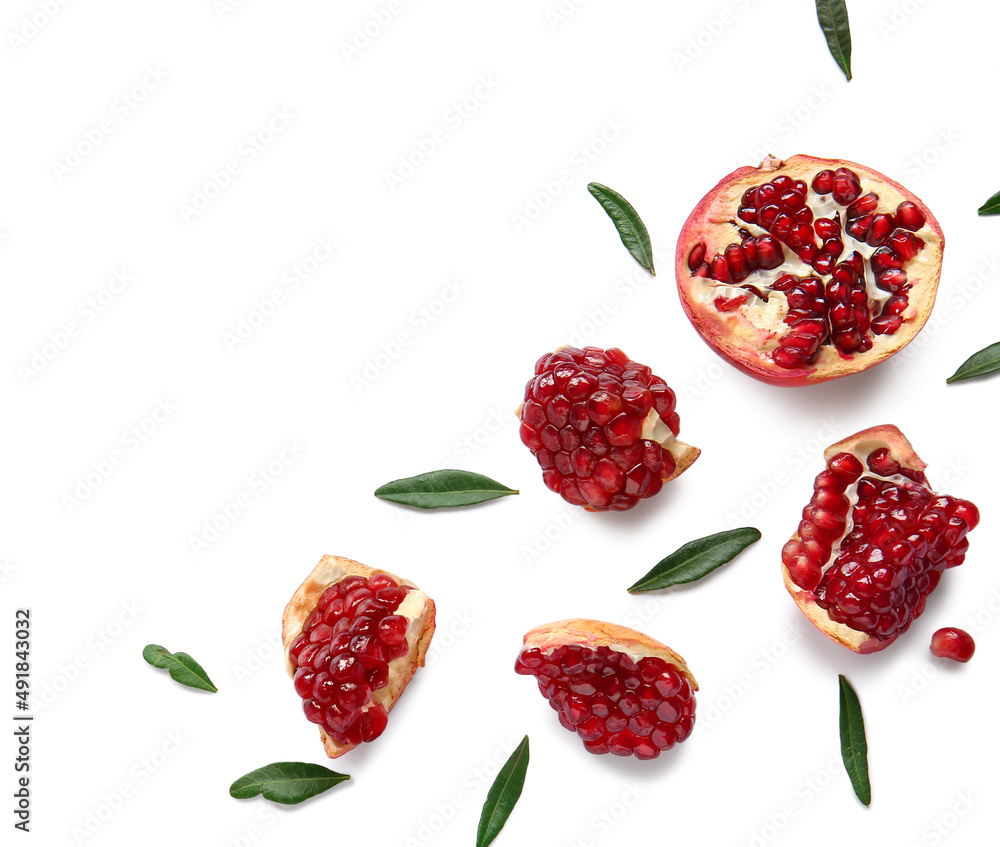 Beautiful composition with pomegranate on white background Beautiful composition with pomegranate on white background