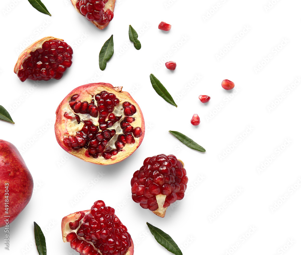 Beautiful composition with pomegranate on white background Beautiful composition with pomegranate on white background