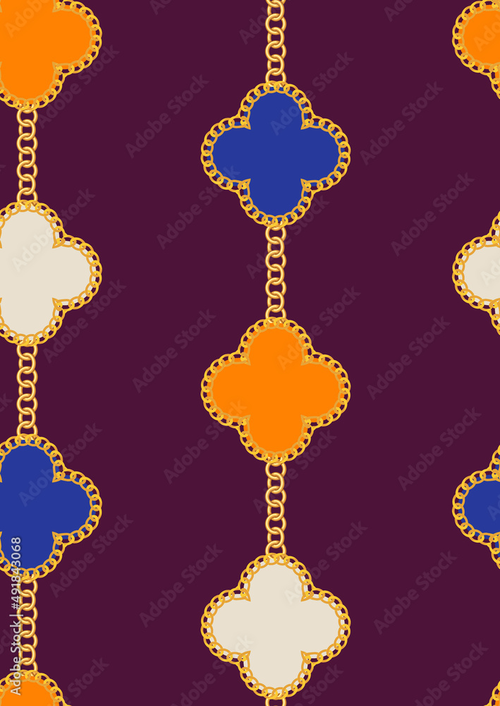 Abstract Golden Chains Floral Geometrics Seamless Pattern Trendy Chic Colors Elegant Decorated Concept Abstract Golden Chains Floral Geometrics Seamless Pattern Trendy Chic Colors Elegant Decorated Concept