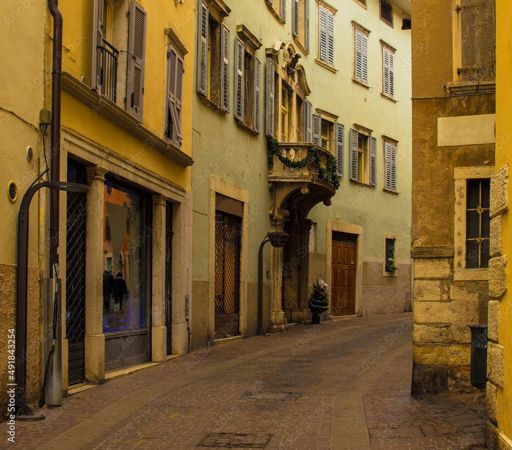 A street in the historic centre of Rovereto in Trentino, north east Italy
