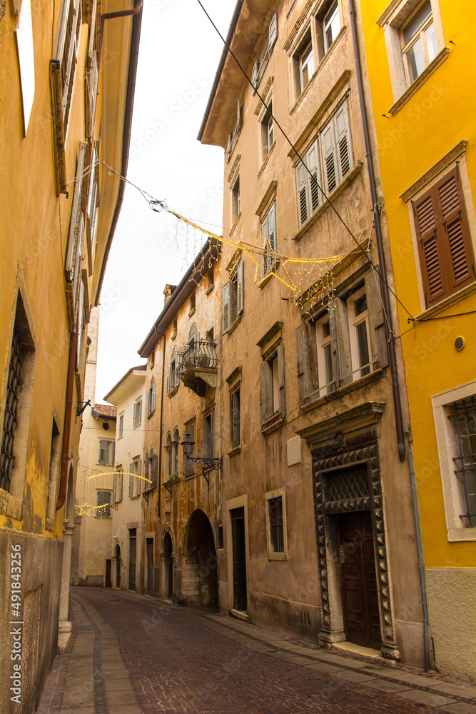 A street in the historic centre of Rovereto in Trentino, north east Italy

