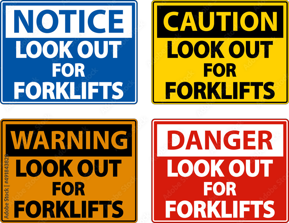 Caution Look Out For Forklifts Sign On White Background