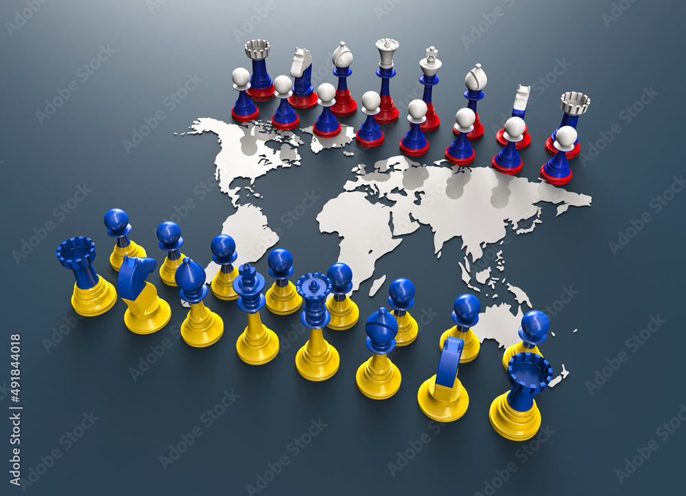 symbol of war and geopolitics in the world with chess pieces. Stock ...