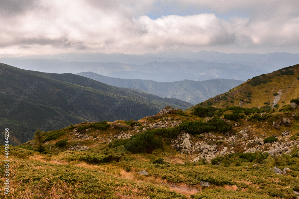 Fototapeta premium Landscapes of the Carpathians near Lake Nesamovite, Ukrainian Carpathians in autumn.