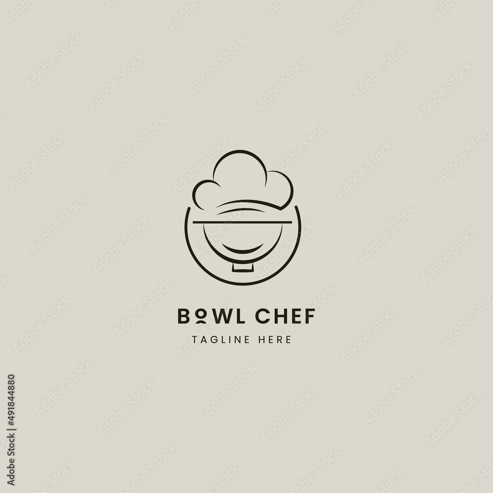 Obraz premium simple line logo bowl and chef concept.