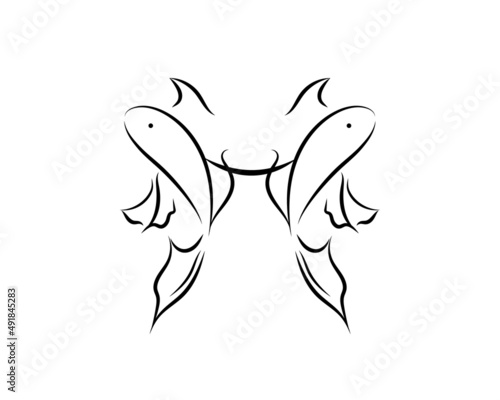 Decorative fish tattoo depicting the zodiac sign of Pisces.Vector illustration for tattoos,emblems, logos.