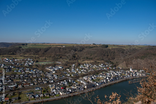 The view from above of the small town of Löf and the Moselle