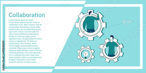 Collaboration.People work together to solve business problems.An illustration in the style of a green landing page.