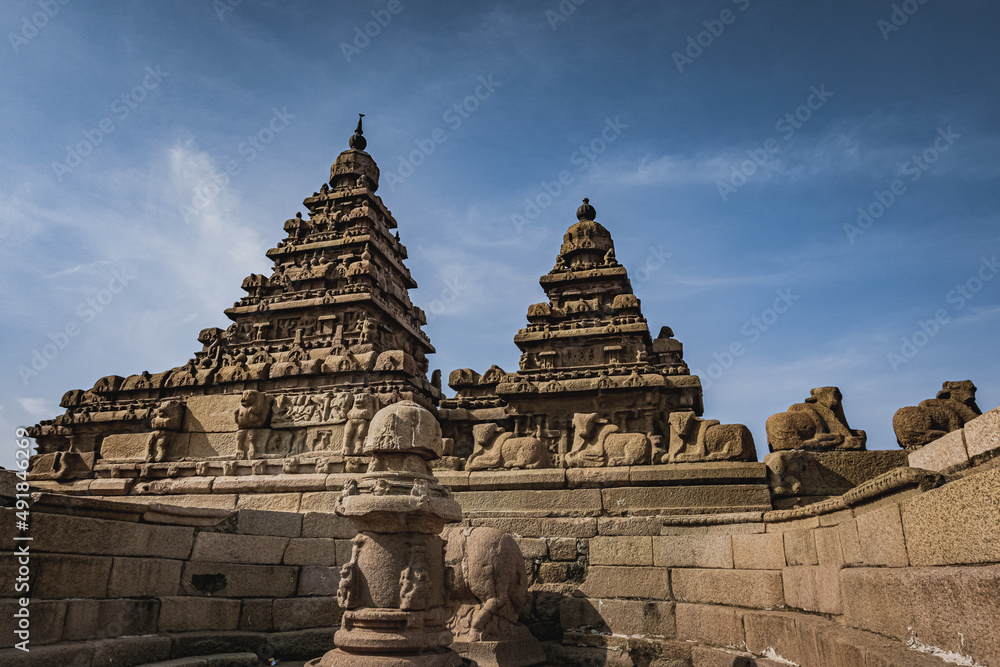Shore temple built by Pallavas is UNESCO`s World Heritage Site located at Mamallapuram or Mahabalipuram in Tamil Nadu, South India. Very ancient place in the world.
