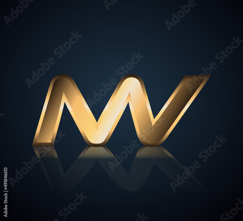 Modern Initial logo 2 letters Gold simple in Dark Background with Shadow Reflection MV