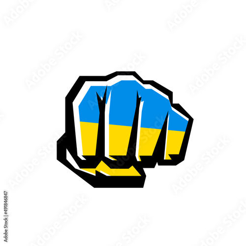 Vector fist icon colored in ukraine flag color art.