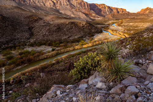 View, west, of the Rio Grande River from Santana Mesa, Big Bend Ranch State Park, Texas photo