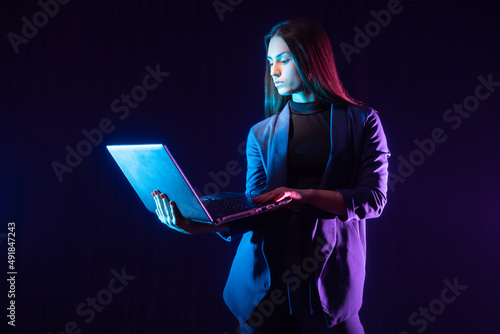 Successful woman laptop. Bu...