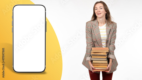 Phone woman student. Mock u...