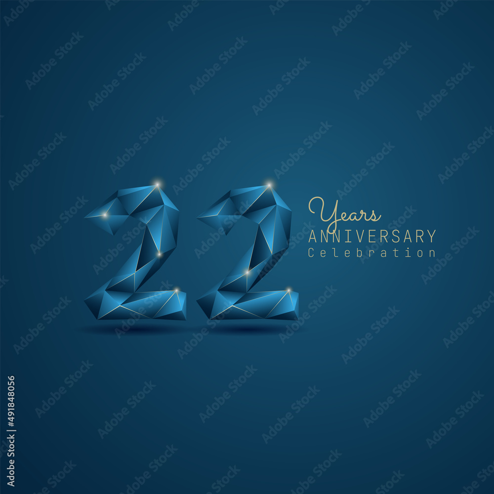 Obraz premium 22 years anniversary logotype with blue low poly style. Vector Template Design Illustration.