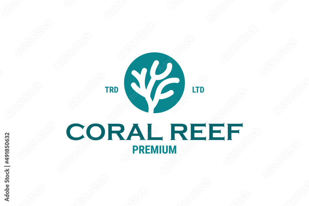 Blue coral reef logo underwater tropical design Blue coral reef logo underwater tropical design