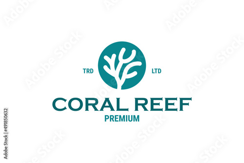 Blue coral reef logo underwater tropical design