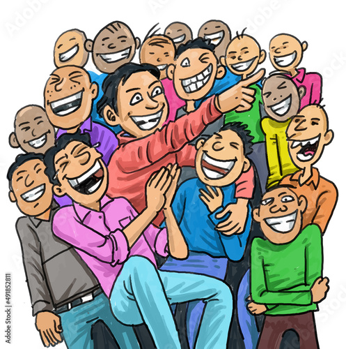 A crowd of people laughing