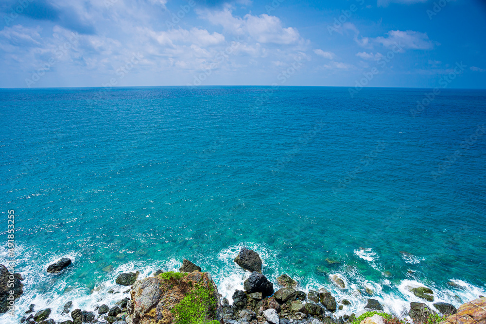 Beautiful seascape with mountain on blue sky Beautiful seascape with mountain on blue sky