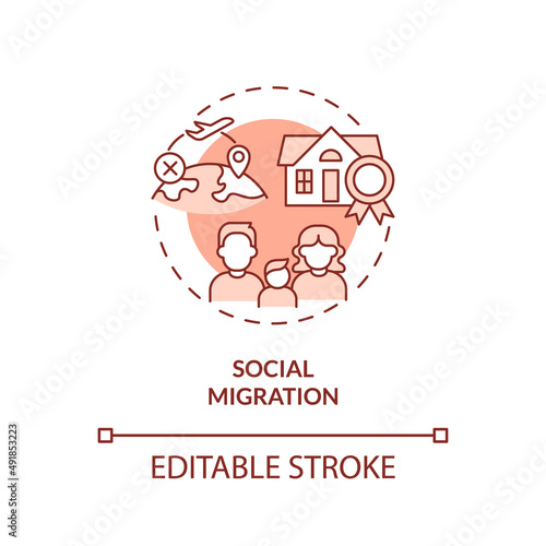 Social migration terracotta concept icon. Reunion with family. Change location reason abstract idea thin line illustration. Isolated outline drawing. Editable stroke. Arial, Myriad Pro-Bold fonts used