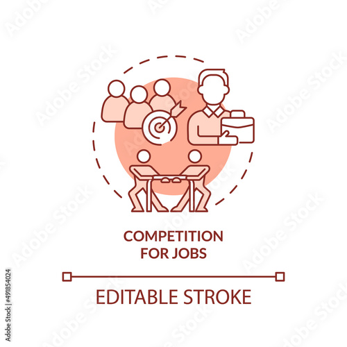 Competition for jobs terracotta concept icon. Legalizing immigrants negative impact abstract idea thin line illustration. Isolated outline drawing. Editable stroke. Arial, Myriad Pro-Bold fonts used