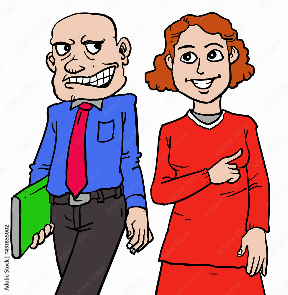 Officer worker man and girl walking and smiling. Officer worker man and girl walking and smiling.