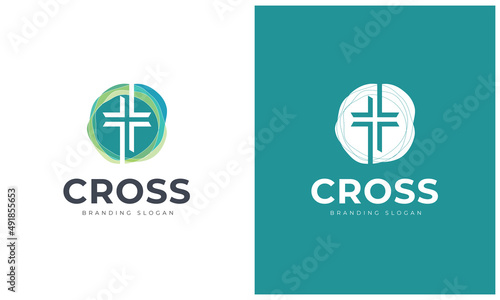 T Letter - Cross Logo Template - Monogram Logotype. Logo Idea for Church