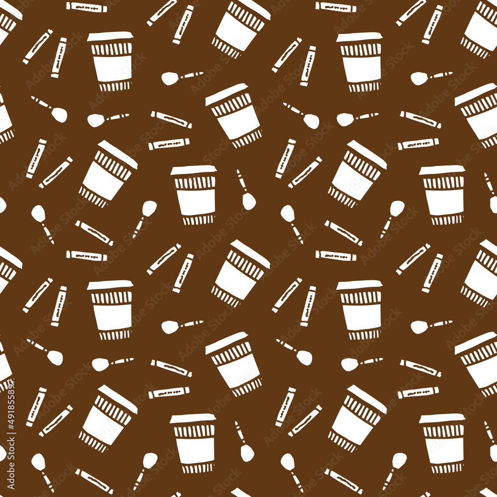 Coffee cups vector pattern in brown background Coffee cups vector pattern in brown background