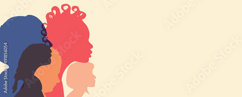 Womens History Month. Women's day. Poster with different women. 8 march. Collage Silhouette