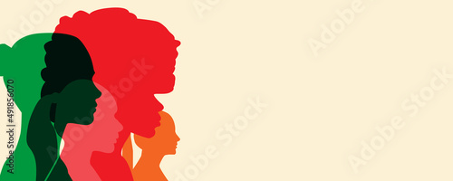 Womens History Month. Women's day. Poster with different women. 8 march. Collage Silhouette