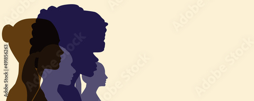 Womens History Month. Women's day. Poster with different women. 8 march. Collage Silhouette