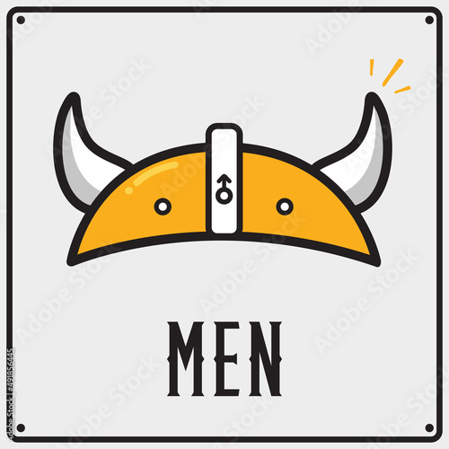 Creative toilet sign with men viking helmet. Vector WC symbol icon illustration