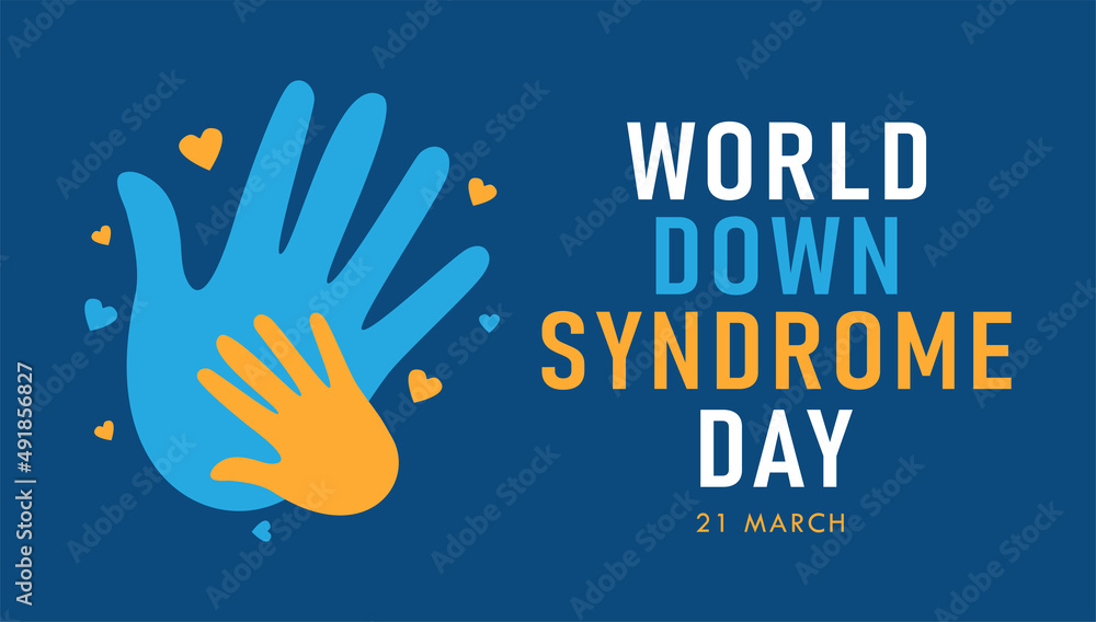 Fototapeta premium World Down Syndrome Day. Blue and yellow hands. Vector illustration